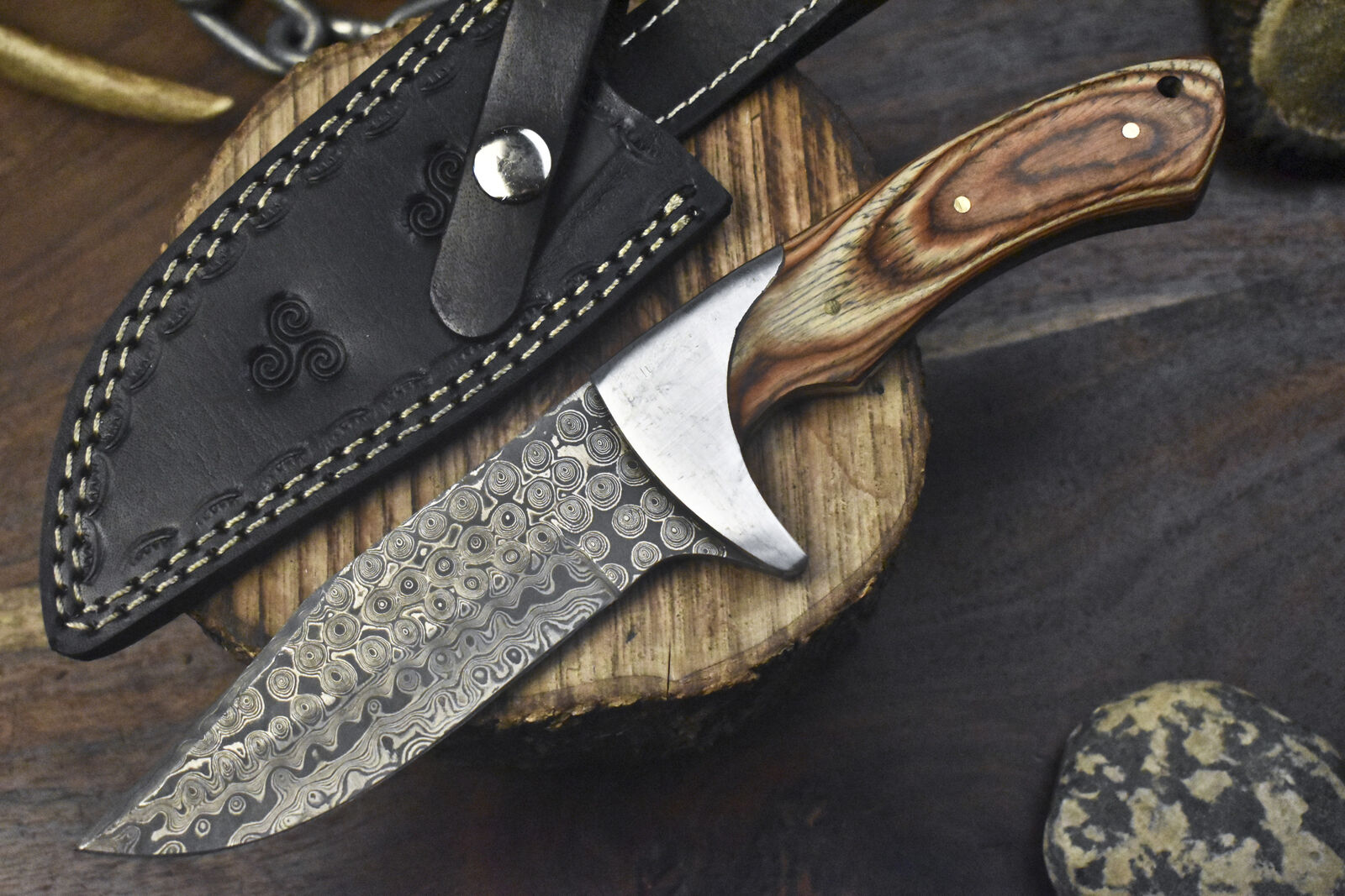 Custom Handmade J2 Steel Hunting Knife | 10" Pakkawood Handle with Steel Bolster | Leather Sheath Included