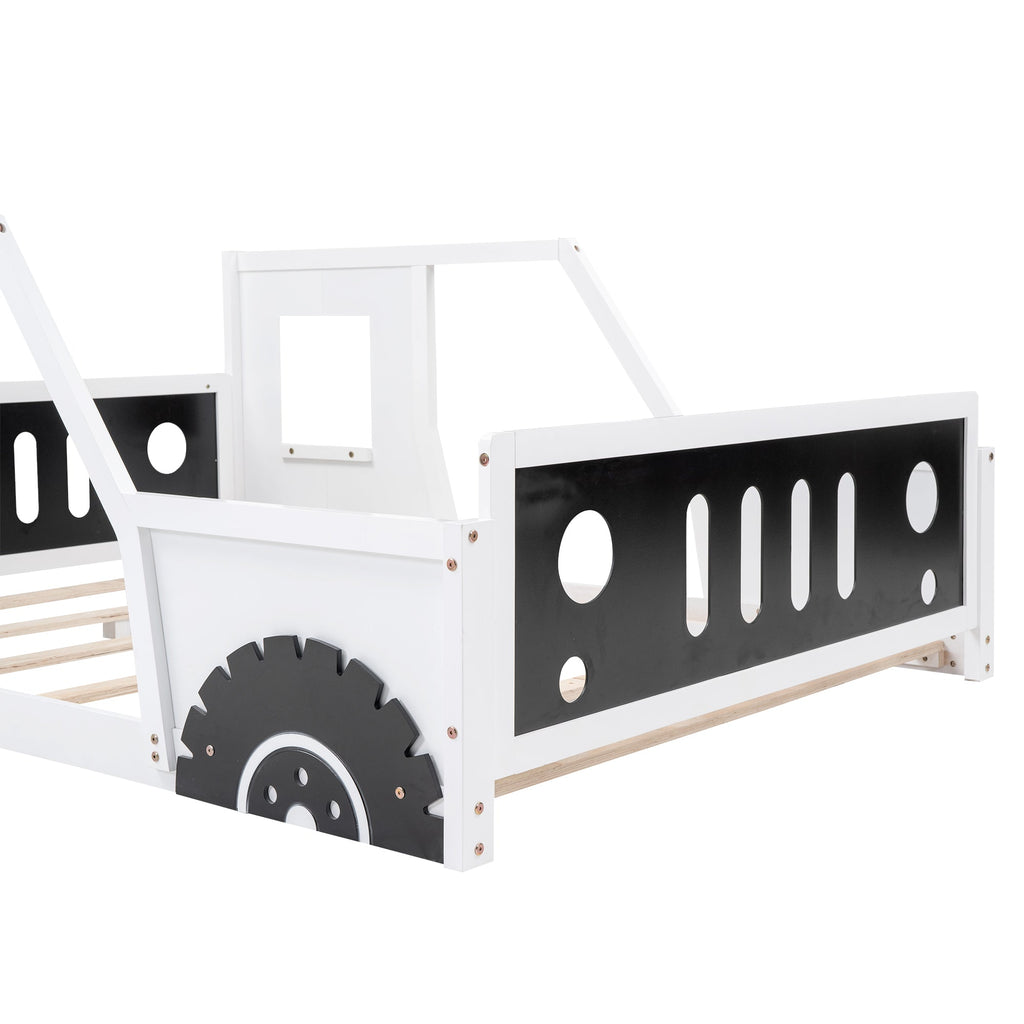 Full Size Classic Car-Shaped Platform Bed with Wheels White
