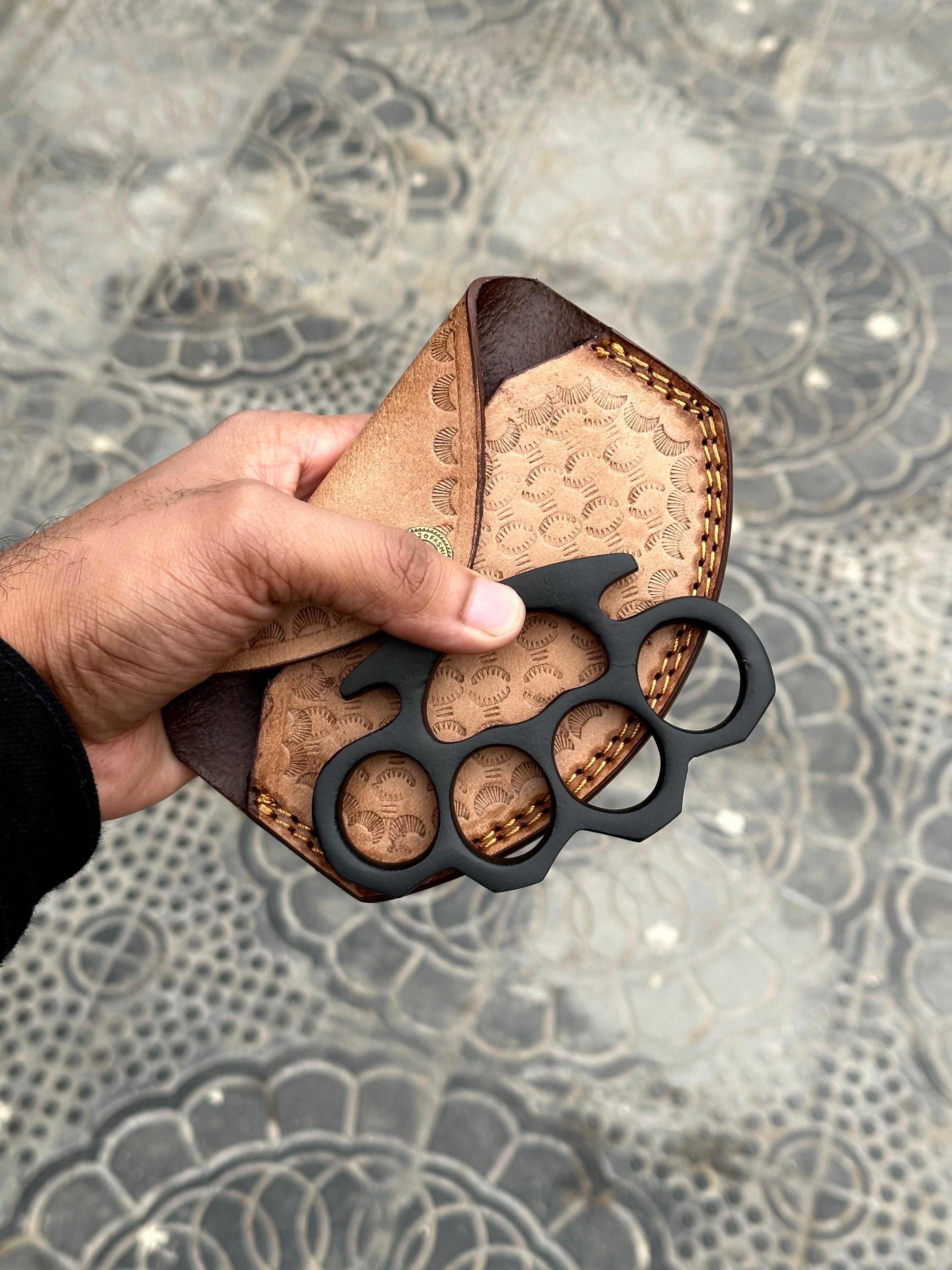 Handmade Brass Knuckle – Solid Brass Self Defense Tool with Leather Case