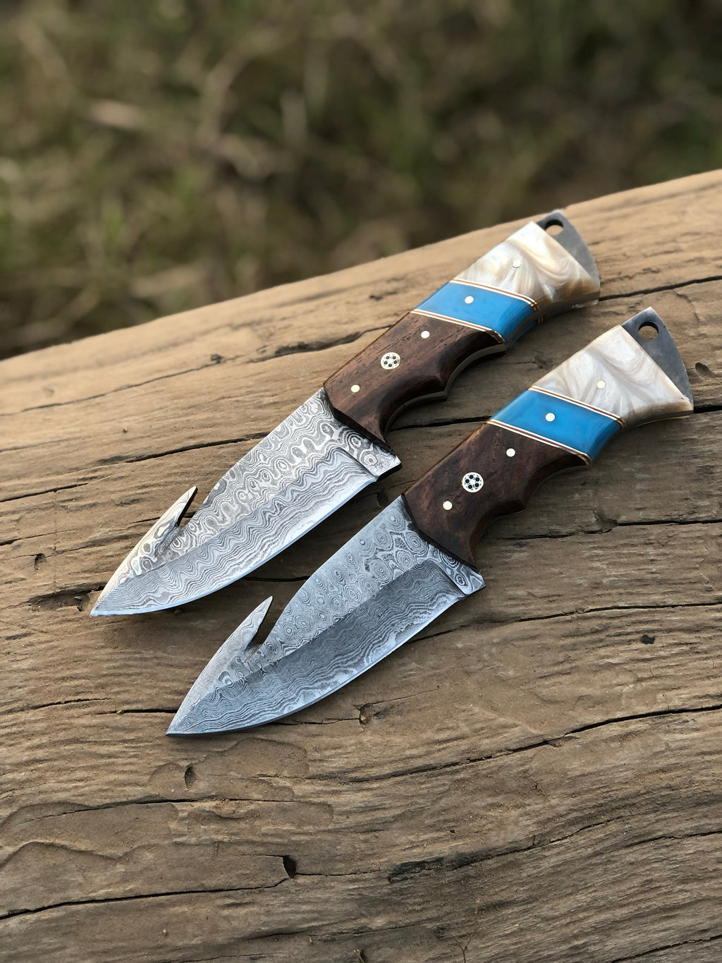 Custom handmade Damascus steel Guthook hunting knife