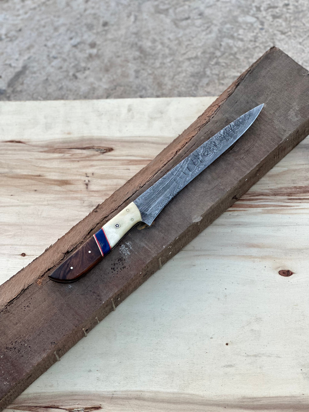 Handmade Damascus Steel Large Fillet Knife Hunting Fishing, Full Tang 13.5 inch