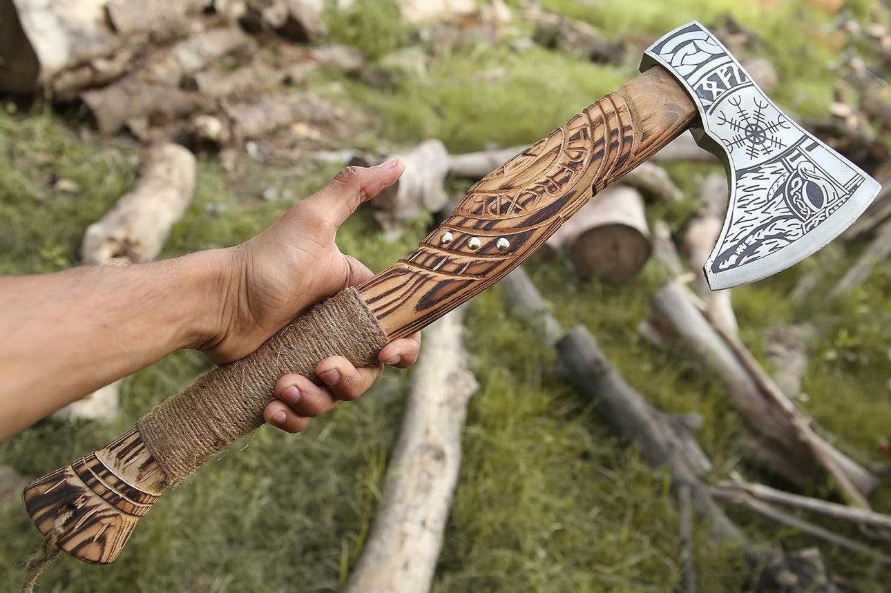 Handmade Viking Axe Hatchet, Hand Forged Wood Splitting Axe