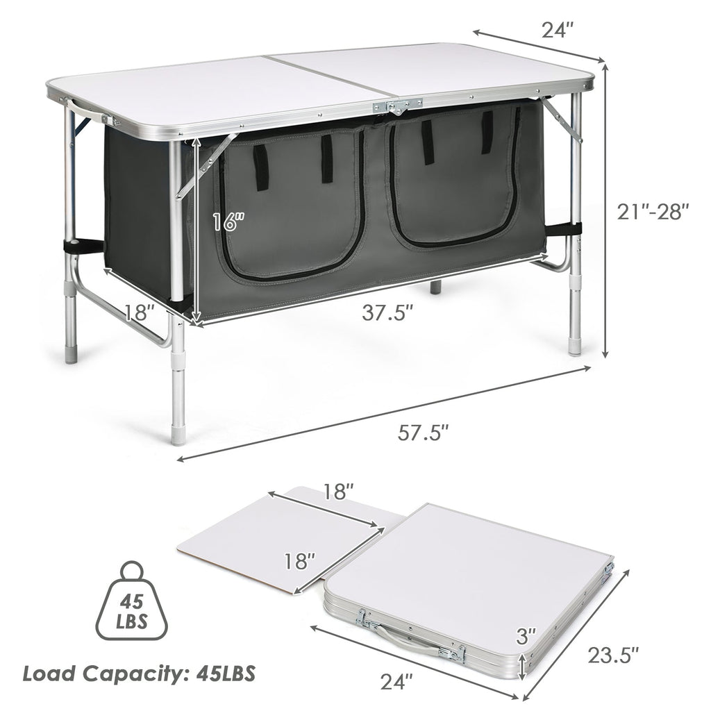 Height Adjustable Folding Camping Table-Gray