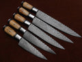 Custom Handmade 13” Damascus Steel Knife with Olive Wood Handle & Steel Bolster | Leather Sheath – Great Affordable Knife Sets
