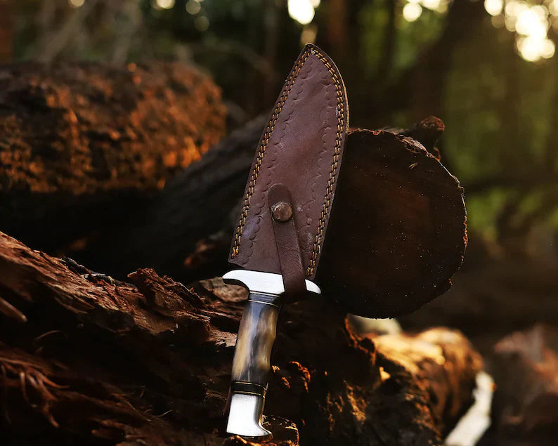 Custom Handmade J2 Steel Bowie Knife – 13" Blade, Color Bone Handle & Steel Guard with Leather Sheath