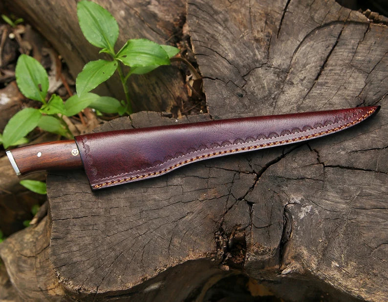 Custom Handmade 13-Inch Damascus Steel Fillet Knife with Rosewood Handle and Steel Bolster