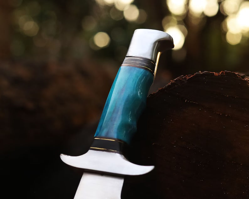 Limited Edition Custom Handmade J2 Steel Bowie Knife – 13" Blade, Colorful Bone Handle, Steel Guard & Premium Leather Sheath