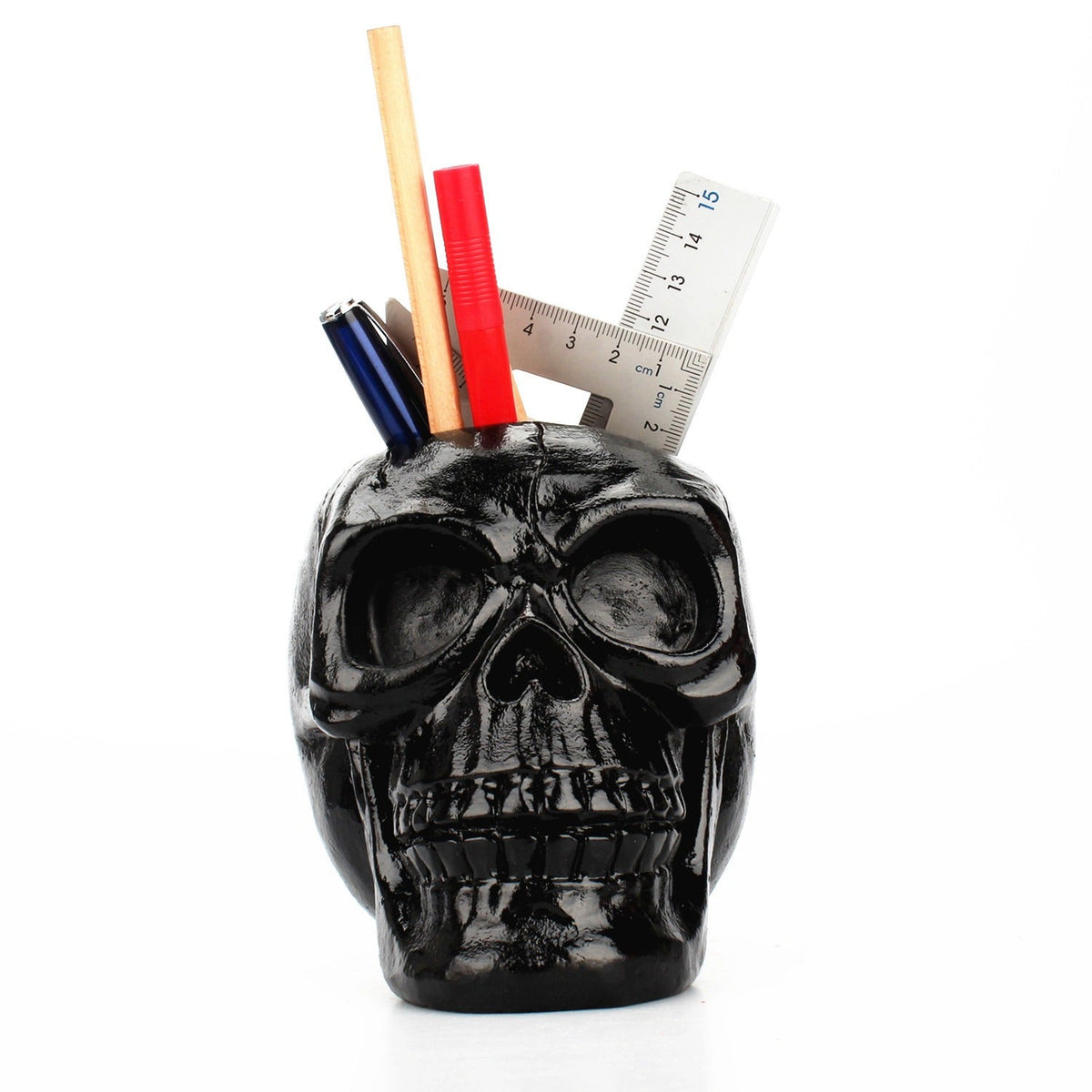 Black Skull Storage Pen Holder for Human Skull Makeup Pen