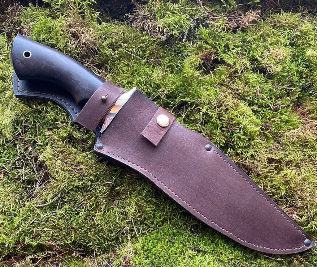 Custom Handmade 15” Bowie Knife with Black Resin Handle & Steel Guard – Includes Leather Sheath