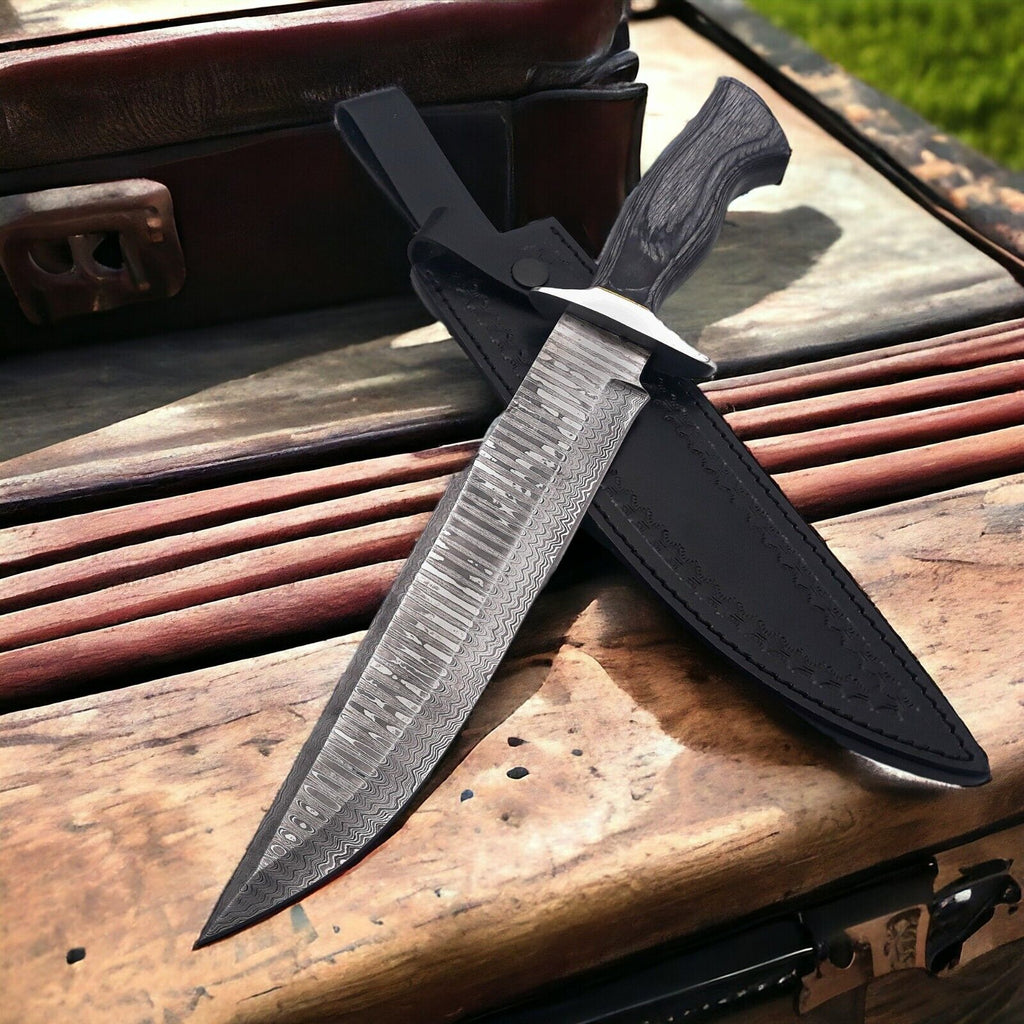 Custom Handmade 15" Damascus Steel Bowie Knife – Pakka Wood Handle & Steel Guard
