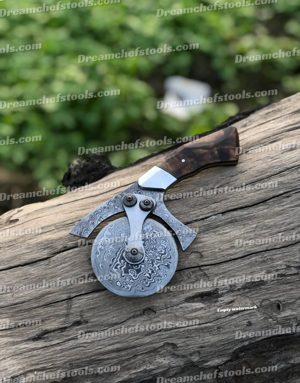 Handmade Damascus steel pizza cutter