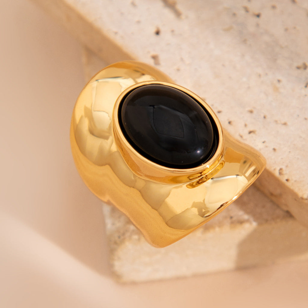 Retro Irregular Inlaid Gemstone Ring Geometric Acrylic Versatile Ring Set