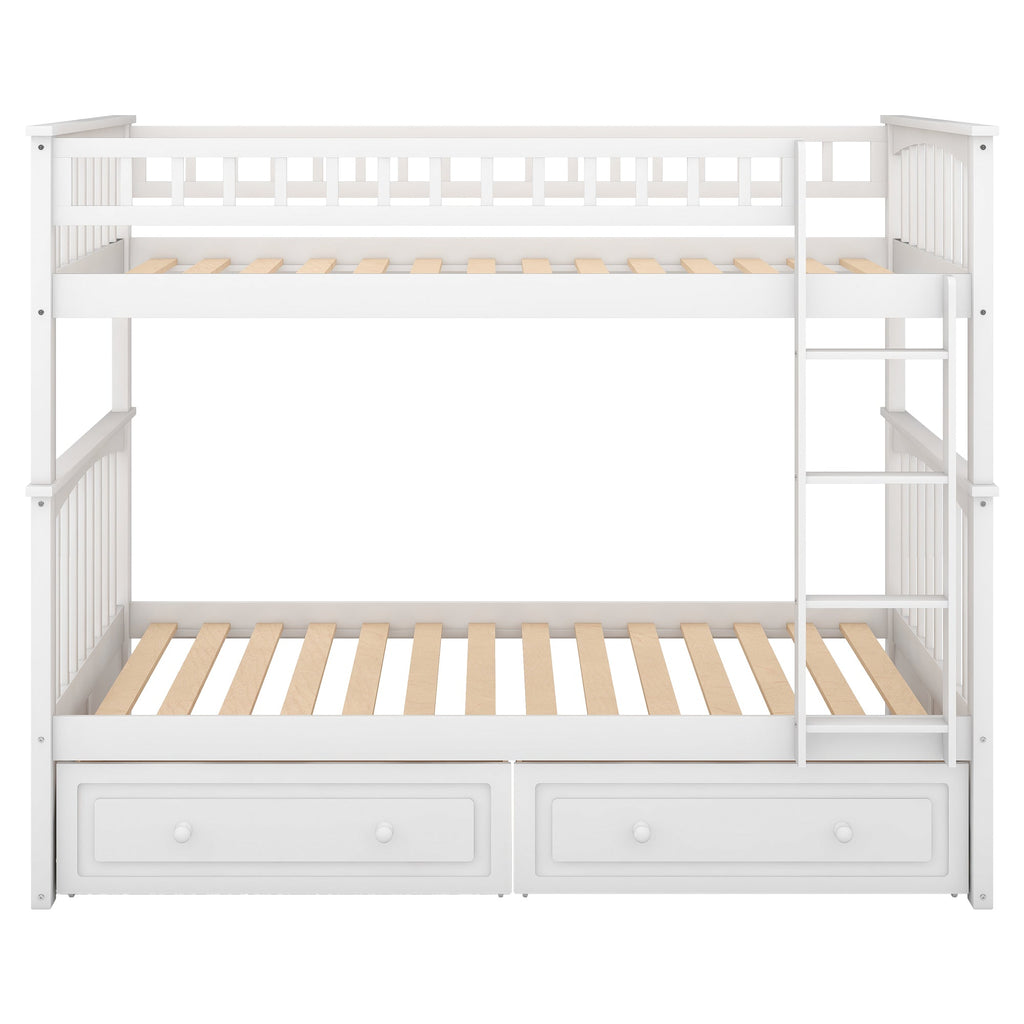 Twin over Twin Bunk Bed with Drawers  Convertible Beds  White