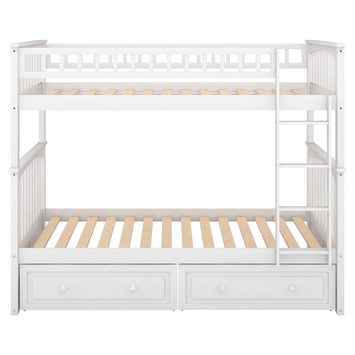 Twin over Twin Bunk Bed with Drawers  Convertible Beds  White