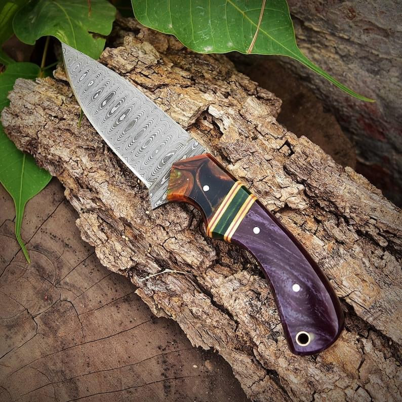 Best Skinning Knife 8” Handmade Damascus Steel with Resin Handle