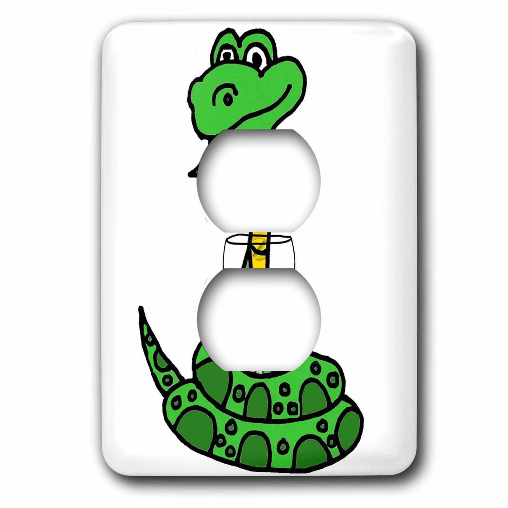 3dRose Funny Cute Coiled Greeen Python Snake Drinking Wine... - Light Switch Covers (lsp_325792)