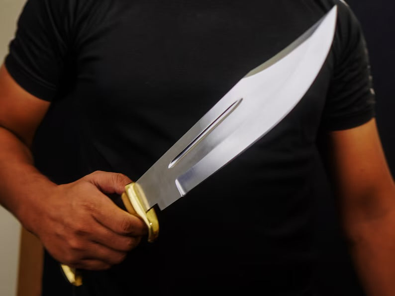 Premium J2 Steel Crocodile Dundee Bowie Knife – 16” with Brass Guard, Buffalo Horn & Leather Handle | Custom Handmade Knife with Leather Sheath