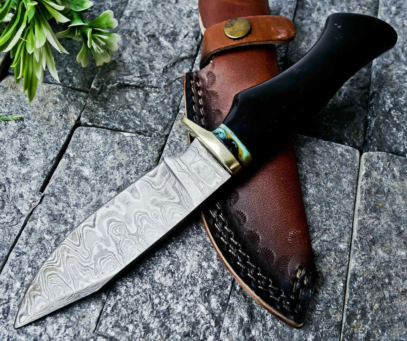 Custom Handmade Damascus Steel Hunting Full Tang Knife W/Sheath