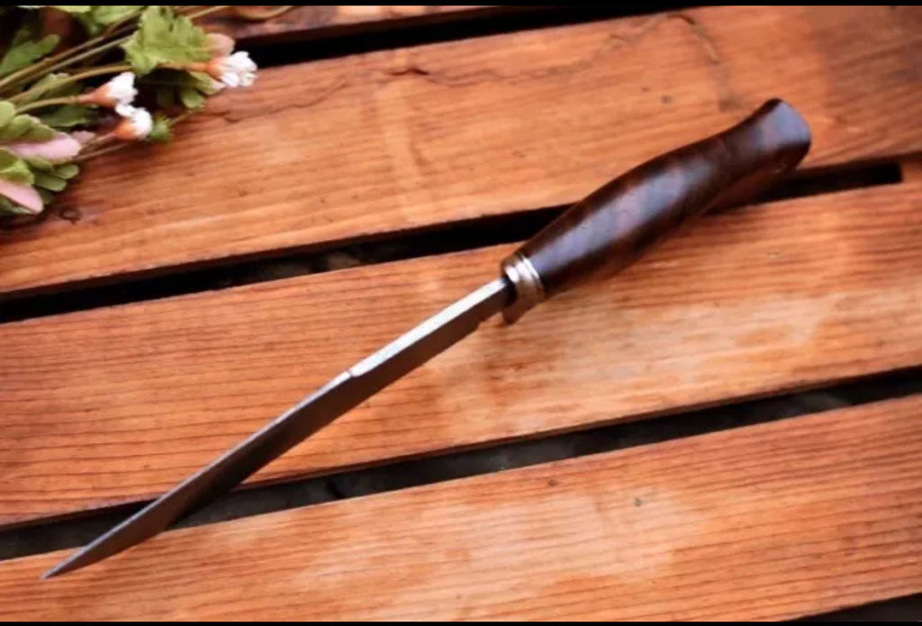 Custom Handmade Damascus Steel Bowie Knife with Steel Guard and Rosewood Handle, Includes Leather Sheath