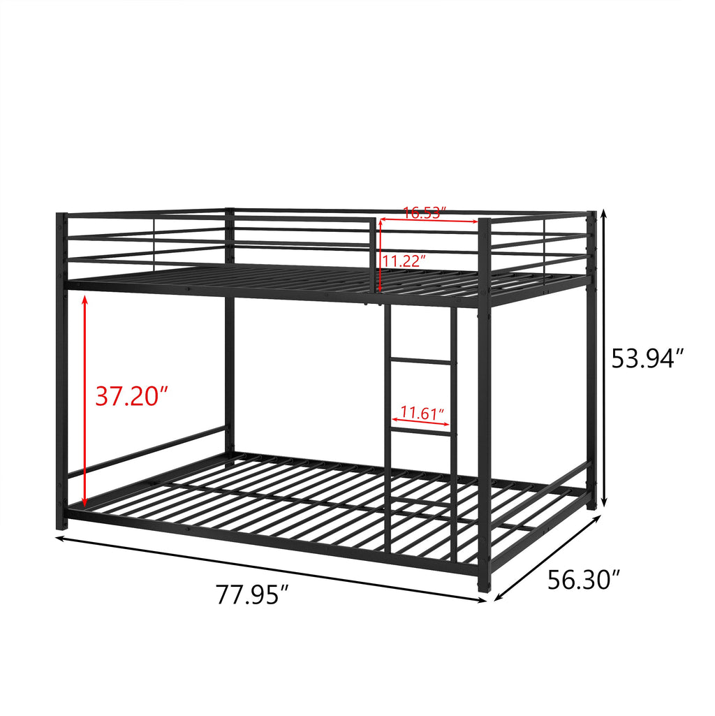 Metal Bunk Bed Full Over Full Bunk Bed Frame with Safety Guard Rails Heavy Duty Space-Saving Design Easy Assembly Black