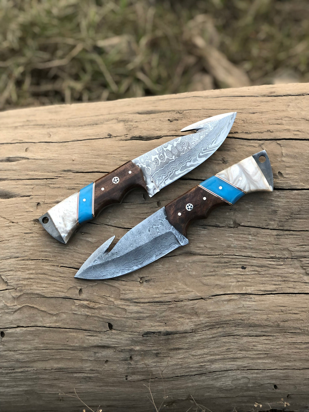 Custom handmade Damascus steel Guthook hunting knife