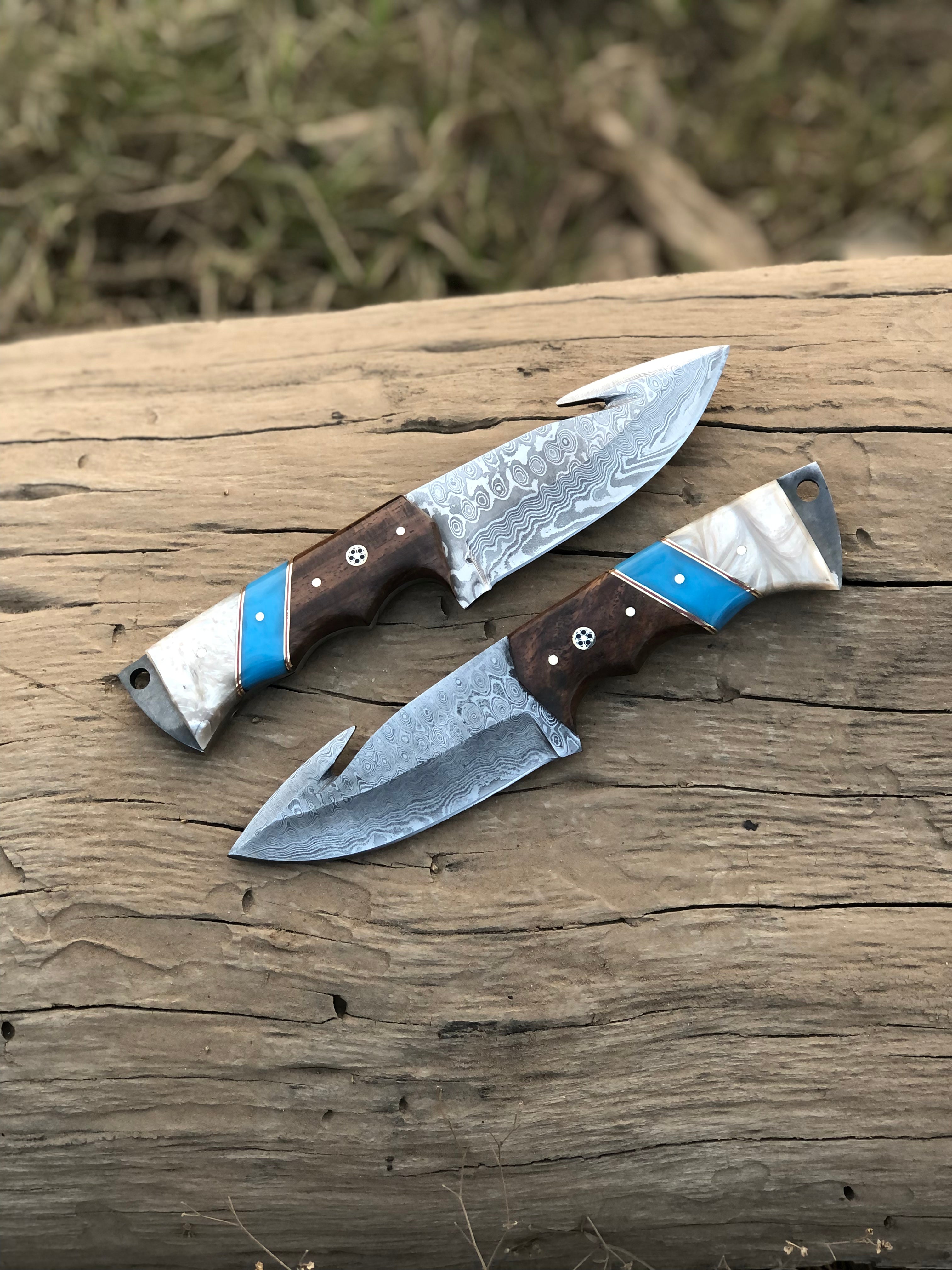 Custom handmade Damascus steel Guthook hunting knife