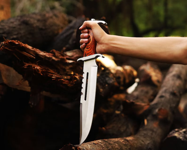 Premium Handmade J2 Steel Bowie Knife – 15" Pakka Wood Handle with Steel Guard & Leather Sheath