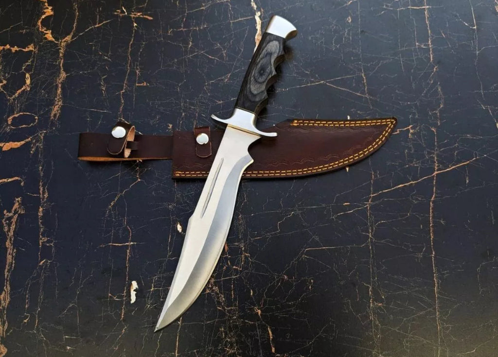 Custom J2 Steel Bowie Knife | Steel Guard & Dollar Handle | Includes Leather Sheath