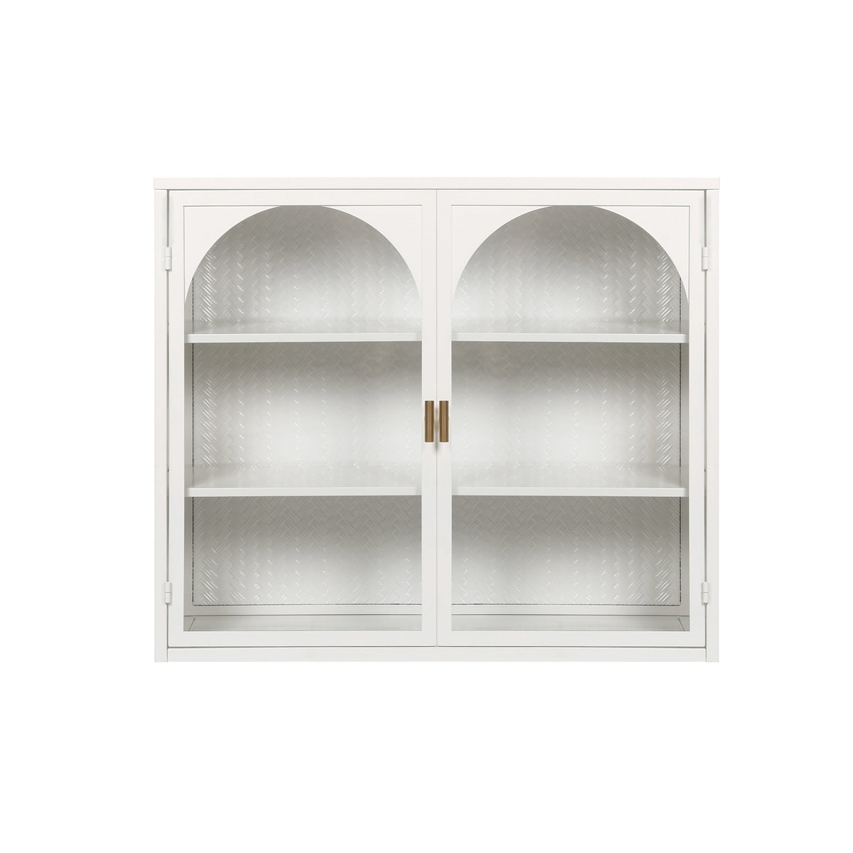 27.56"Glass Doors Modern Two-door Wall Cabinet with Featuring Three-tier Storage White