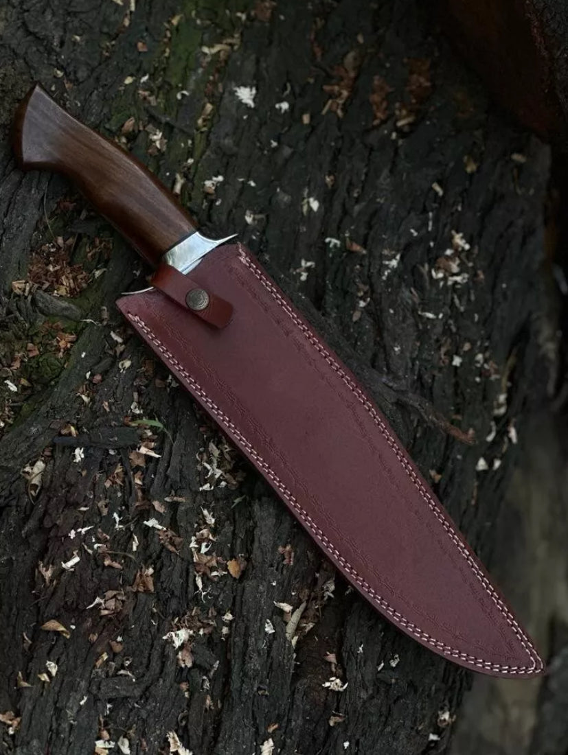 Custom Handmade J2 Steel Bowie Knife with Steel Guard and Rosewood Handle, Includes Leather Sheath