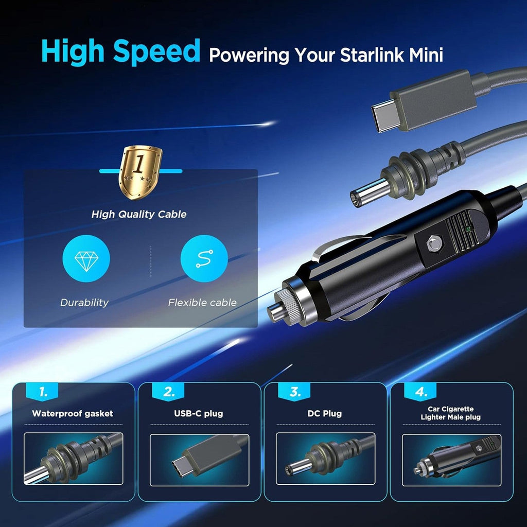 3-in-1 Power Cable for Starlink Mini | Car + USB-C + DC Input | 2M-5M