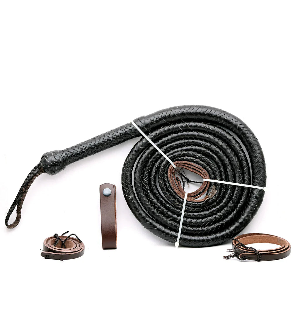 Black Leather Bullwhip – Premium Handcrafted Cowhide Whip (4ft–16ft)