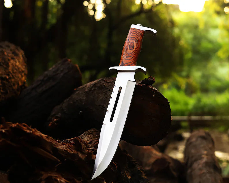 Premium Handmade J2 Steel Bowie Knife – 15" Pakka Wood Handle with Steel Guard & Leather Sheath
