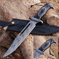 Custom Handmade Damascus Steel Rambo Bowie Knife with Brass Wood Handle & Leather Sheath
