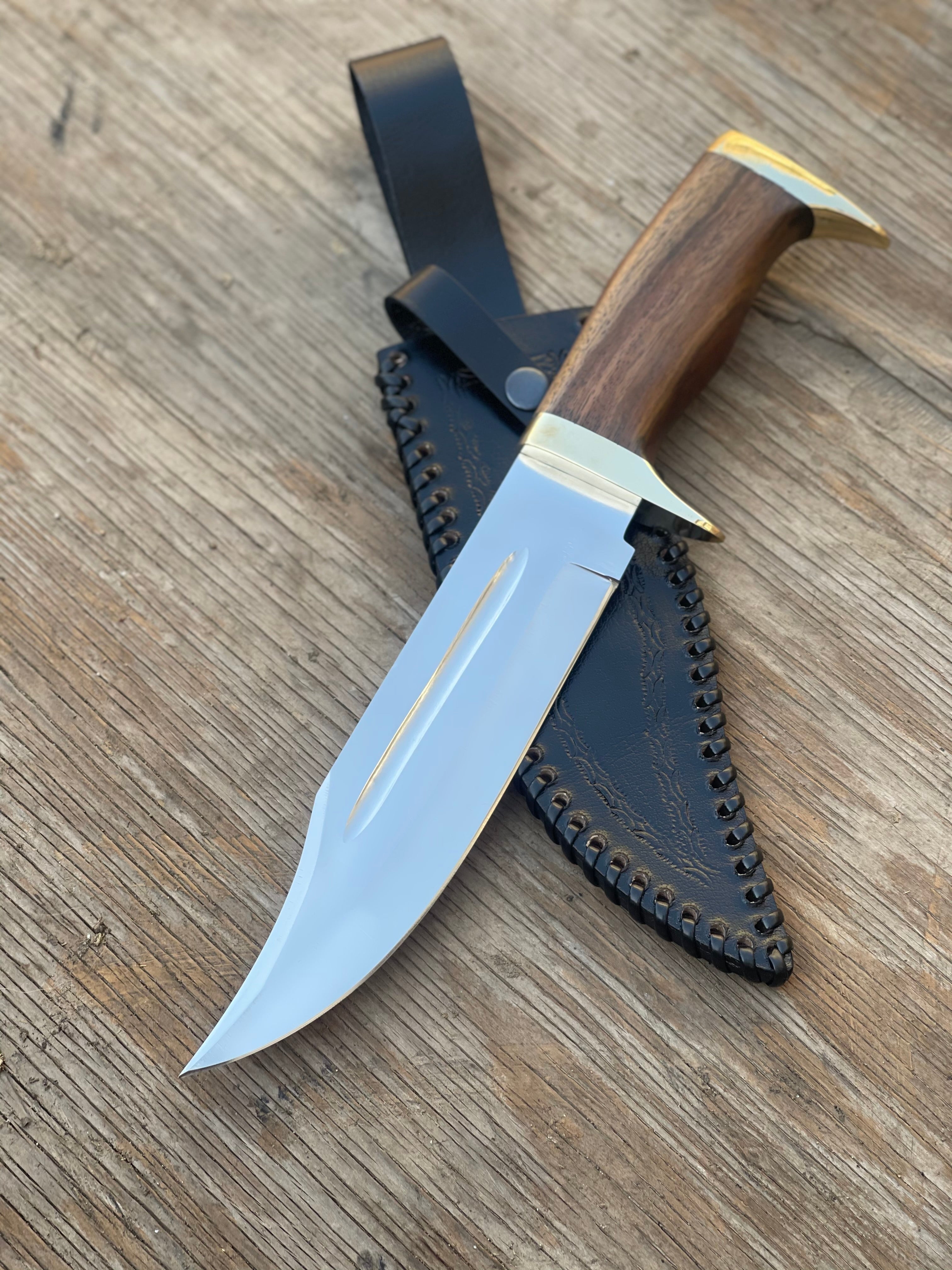 Custom Handmade J2 Steel Bowie Knife with Brass Guard and Rosewood Handle - 13”