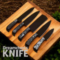 Japanese Cutlery Set – Handmade D2 Steel Knives with Resin Handles & Leather Roll Kit