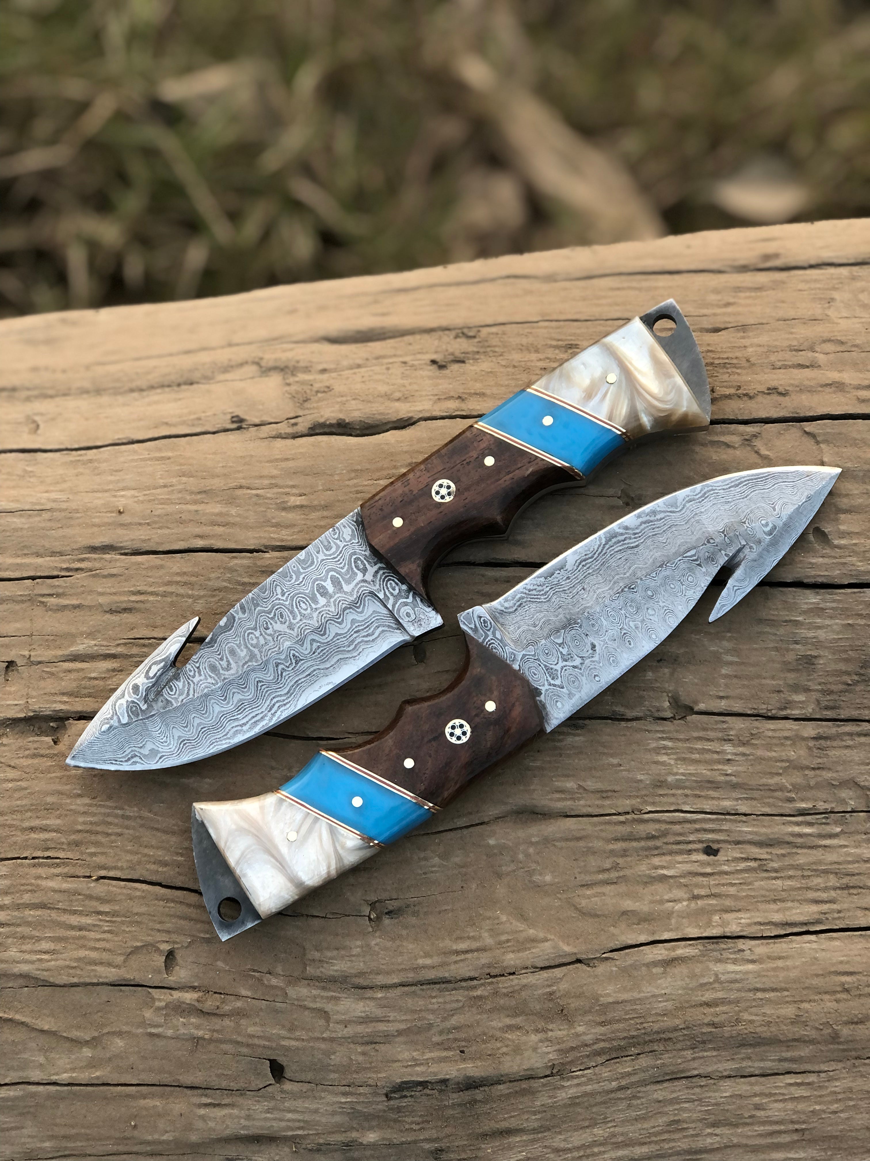 Custom handmade Damascus steel Guthook hunting knife