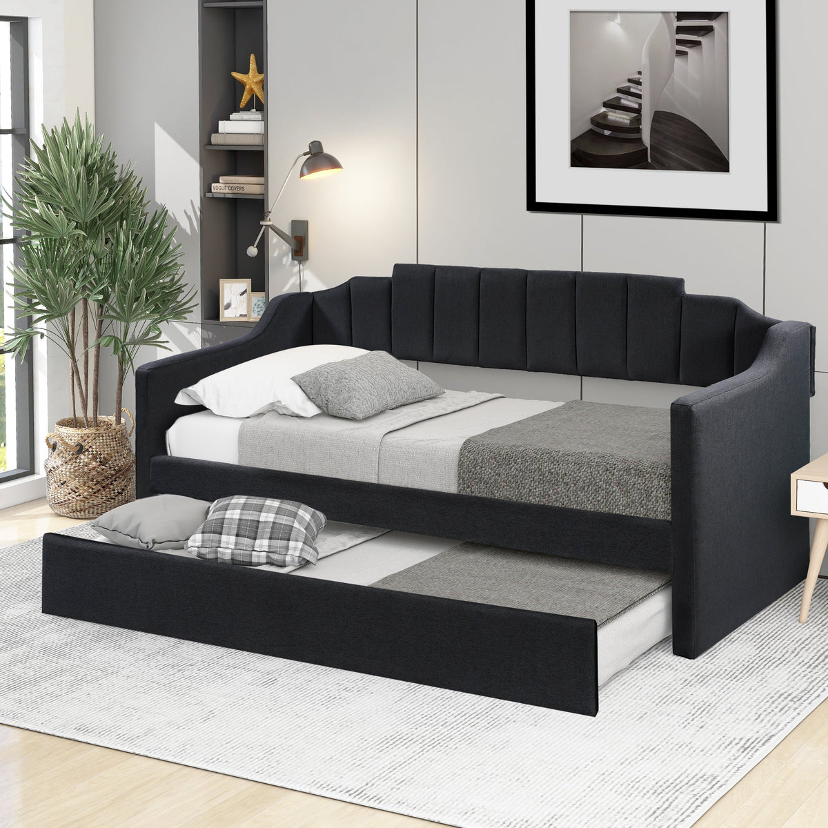 Upholstered Twin Daybed with Trundle Black