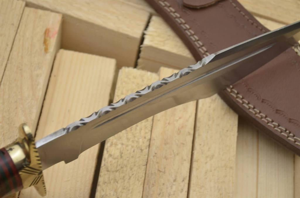 Custom Handmade J2 Steel Bowie Knife with Bone Handle and Brass Guard - 16”