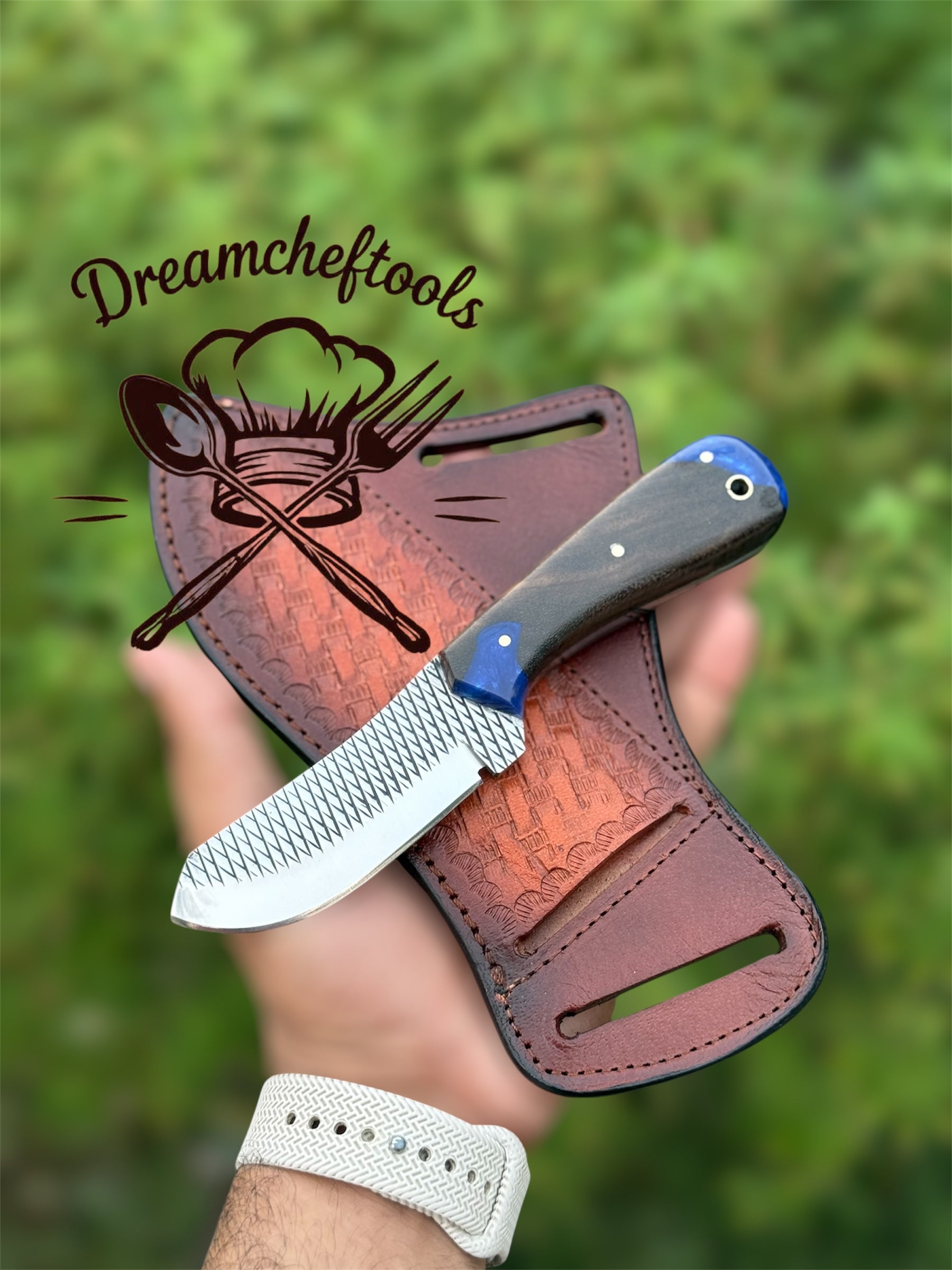 Cowboy Knife Sheaths – 8" Handmade Rasp Tool Steel Knife with Resin Handle & Western Leather Sheath