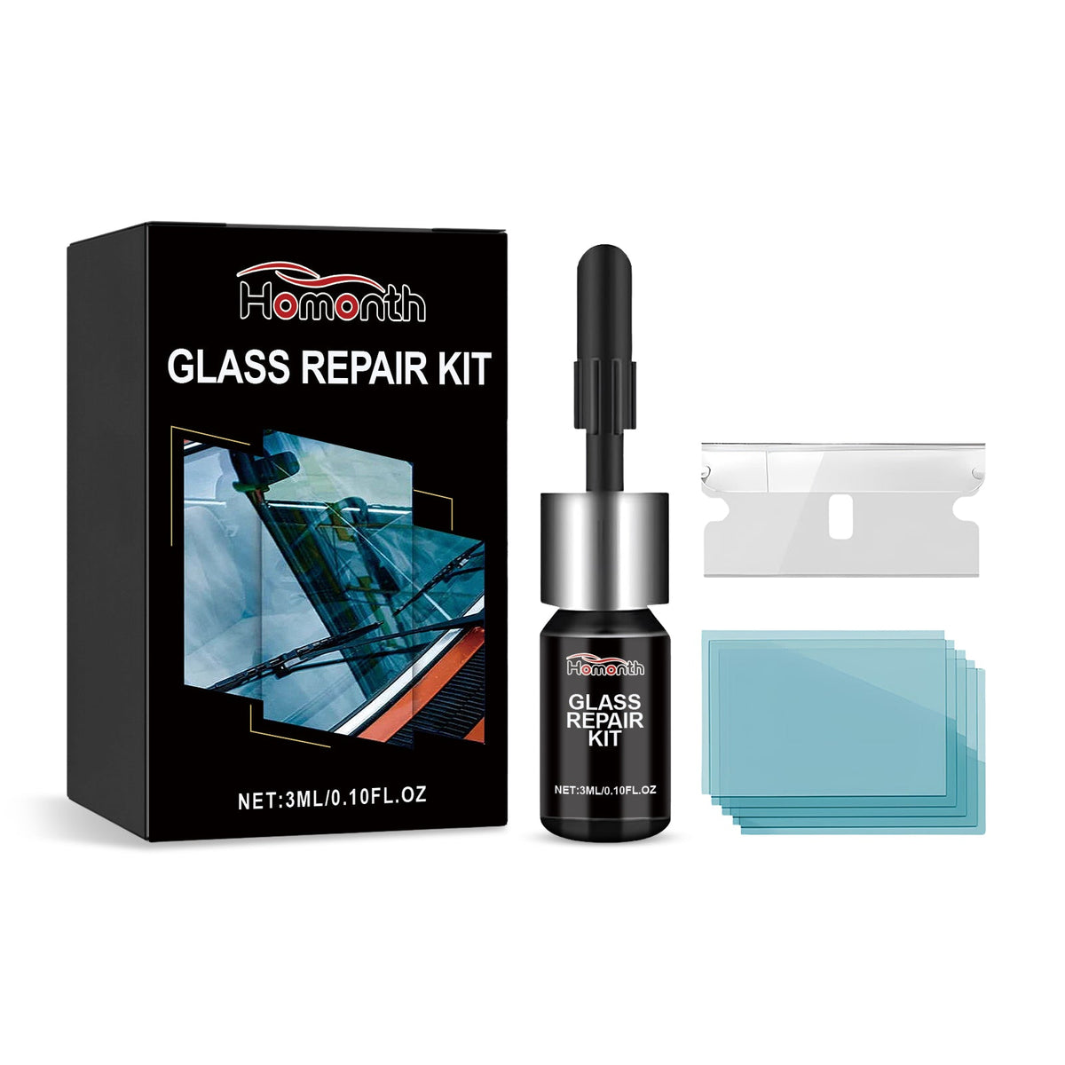 Glass Repair Kit, Auto Glass Cracks And Scratches Multi-Functional Adhesive Repair Solution