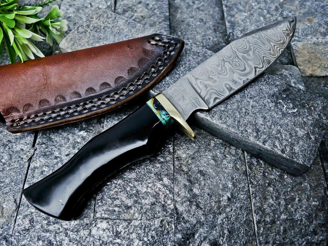 Custom Handmade Damascus Steel Hunting Full Tang Knife W/Sheath
