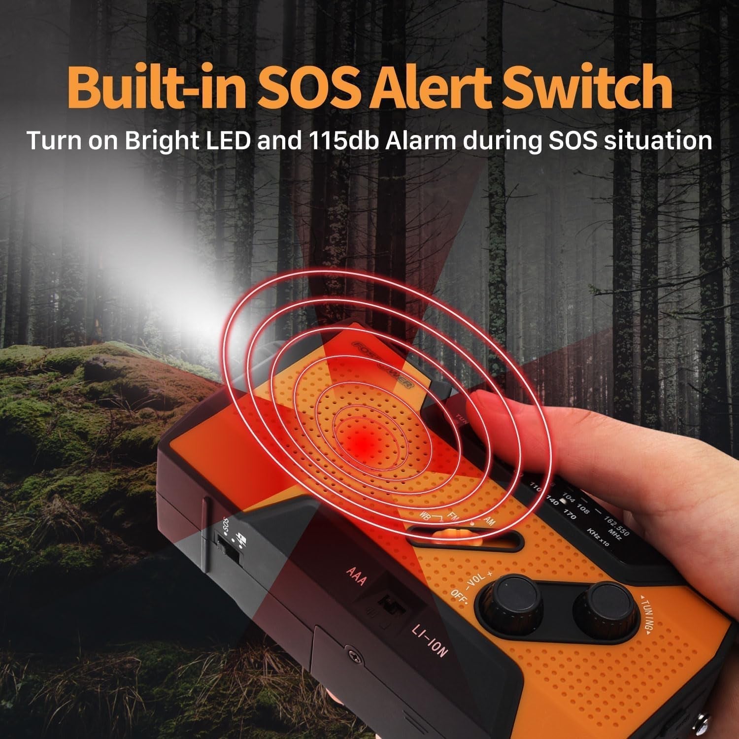 Fospower NOAA Emergency Weather Radio A1 7400Mwh Portable Power Bank, AM/FM, Usb/Solar/Hand Crank Charging, Battery Operated, SOS Alarm & Flashlight for Indoor/Outdoor Emergency - Orange