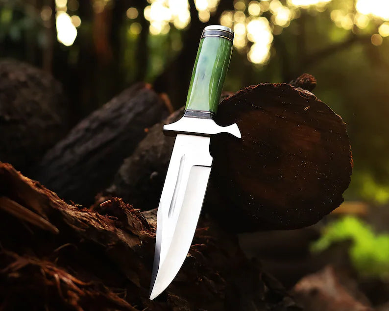 Custom Handmade Jim Bowie Knife – 12” J2 Steel Blade with Camel Bone Handle & Leather Sheath