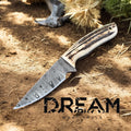 Handmade Damascus Belt Knife – Stag Horn Handle & Western Leather Sheath (7"