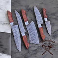 Kitchen Knives Sets – 13” Handmade Damascus Steel Chef Knife with Rosewood Handle & Leather Sheath