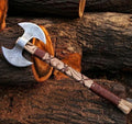Custom Handmade Double-Blade Knife with Engraved D2 Steel & Ash Wood Handle – High Quality Leather Sheath Included