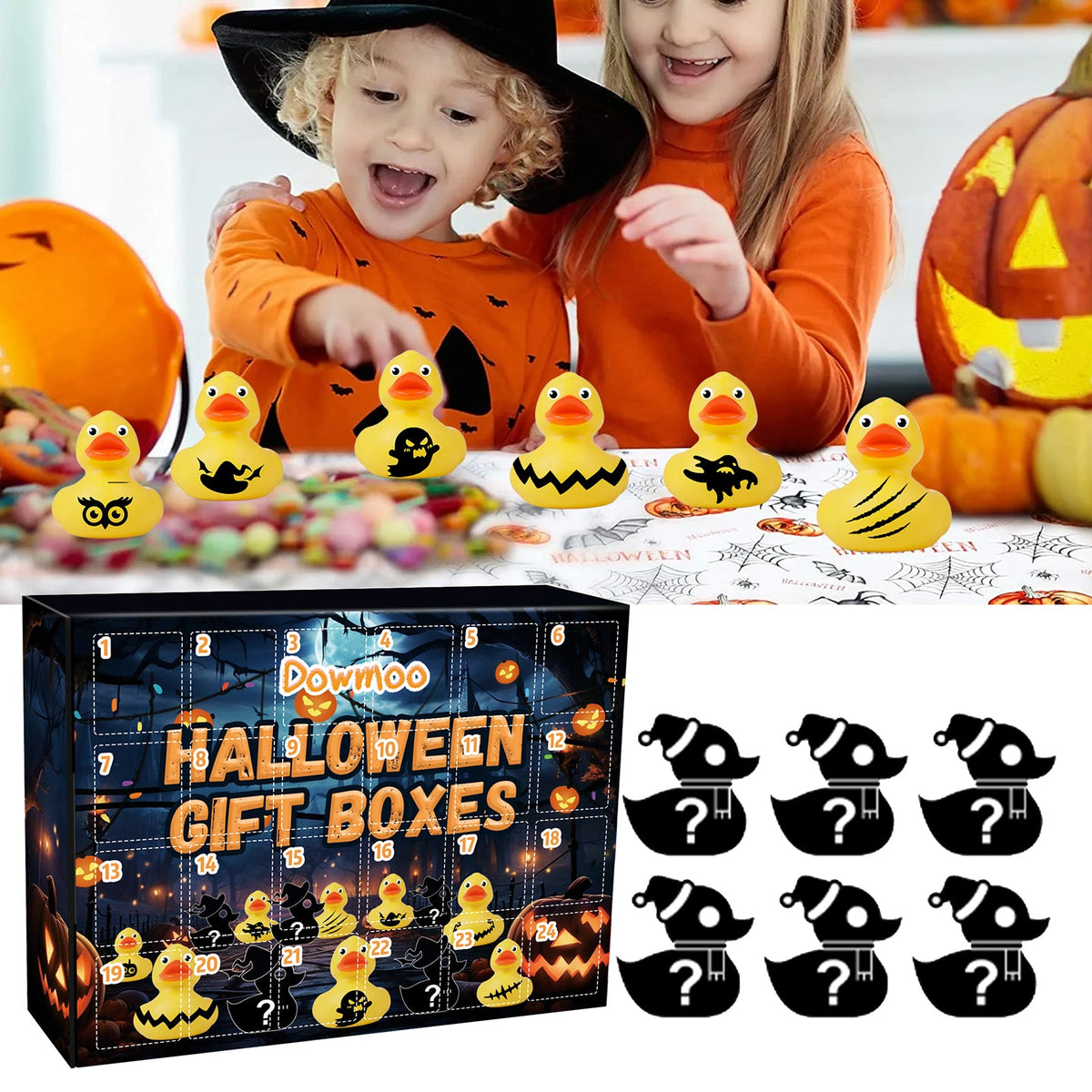 Halloween Duck Blind Box, Advent Countdown 24 Grid Surprise Decoration Rubber Duck Toy Gift Box