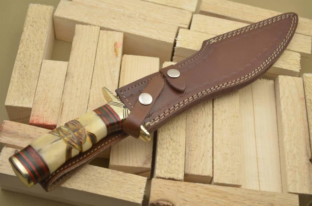 Custom Handmade J2 Steel Bowie Knife with Bone Handle and Brass Guard - 16”