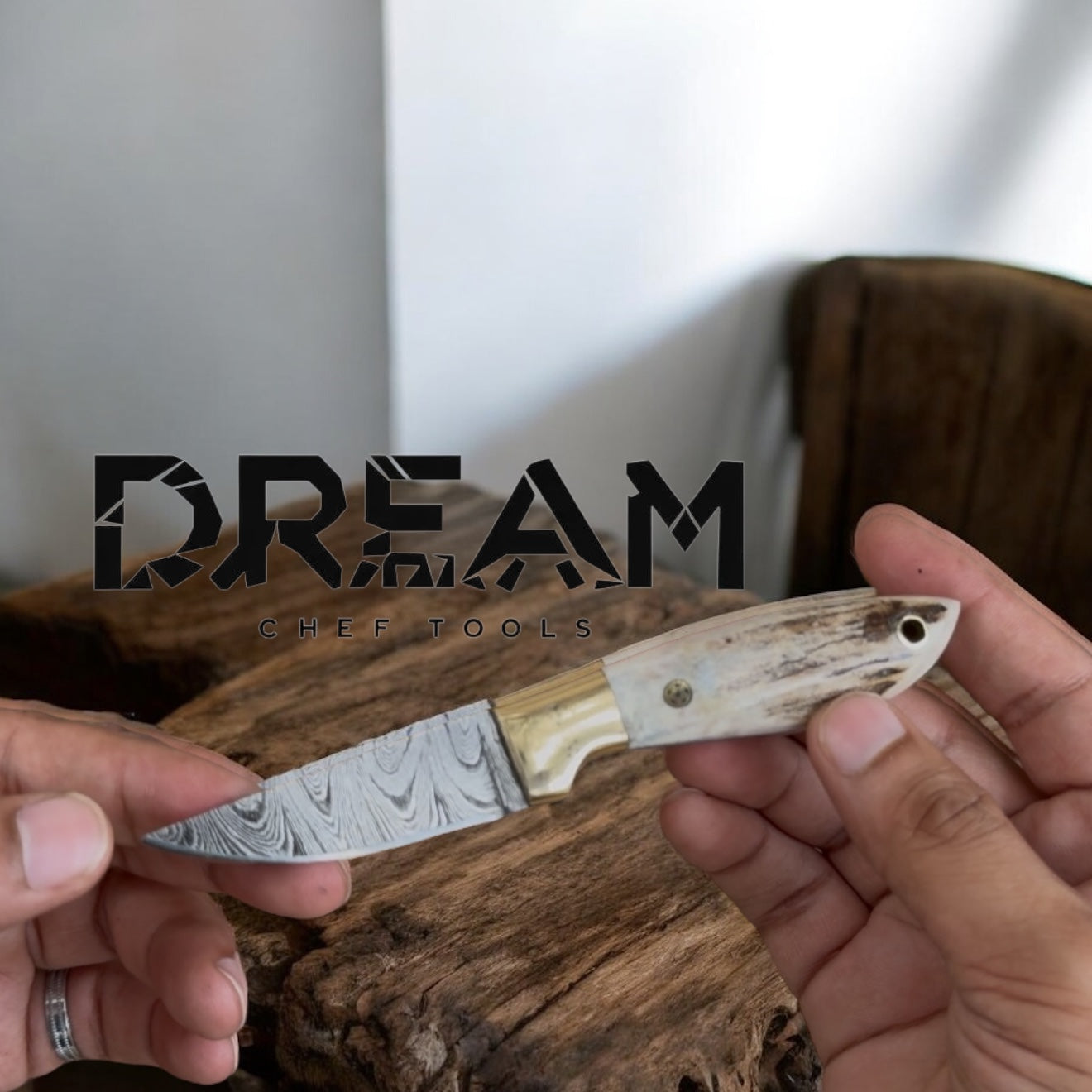 Custom Handmade Buckaroo Belt Knife – 7" Damascus Steel Blade with Antler Horn Handle & Western Leather Sheath